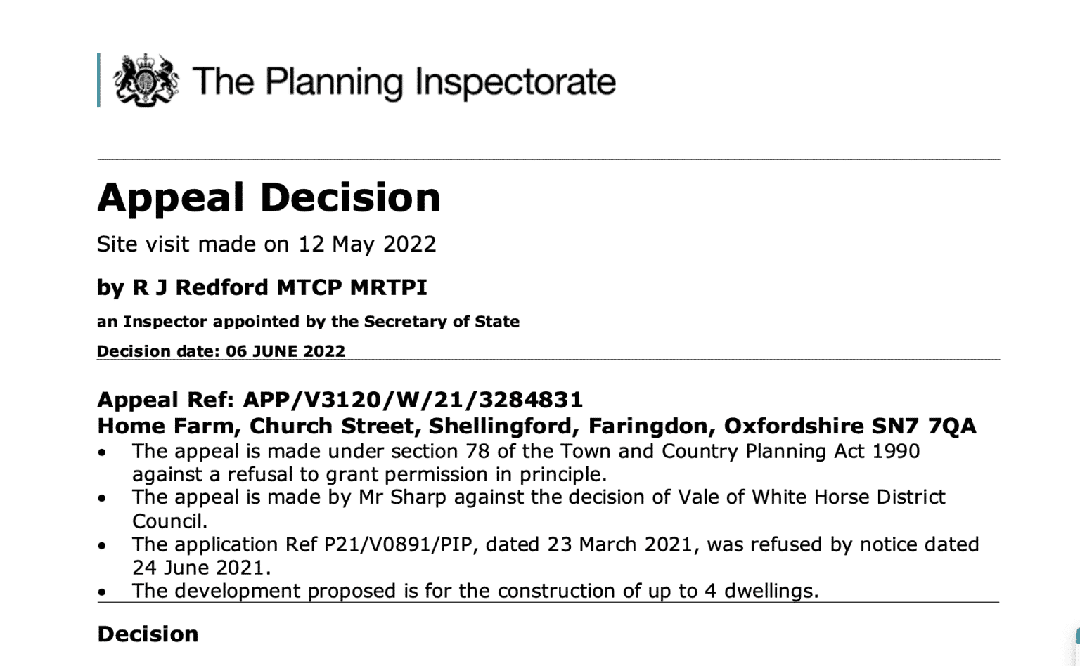 Appeal Allowed for 4 Dwellings in Vale of White Horse | McLoughlin Planning